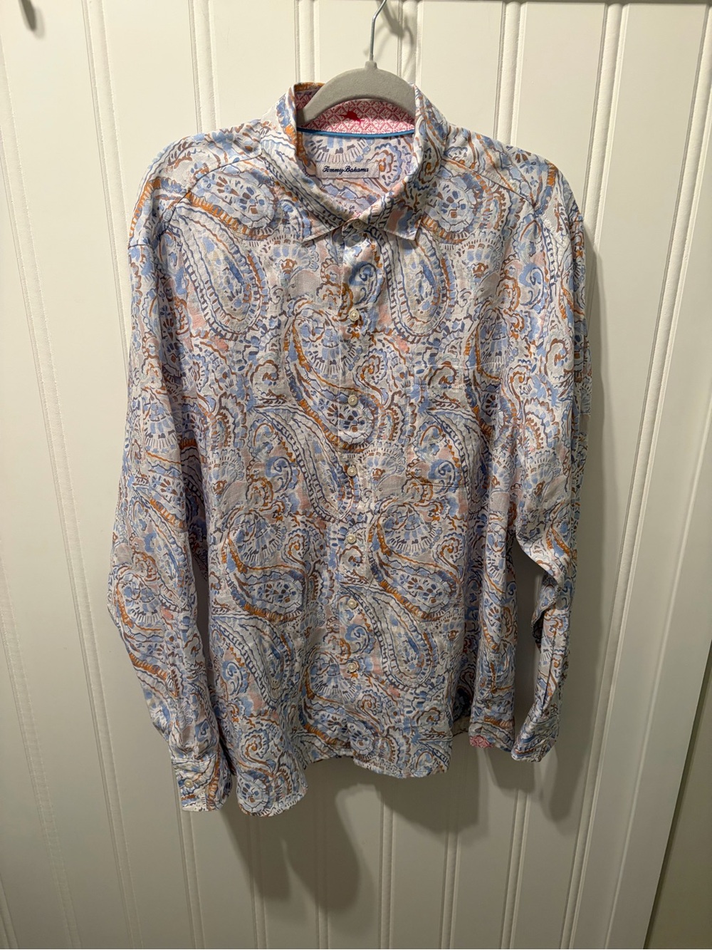 Tommy Bahama Playa Blanca Paisley Linen Shirt Men's SZ L Long Sleeve